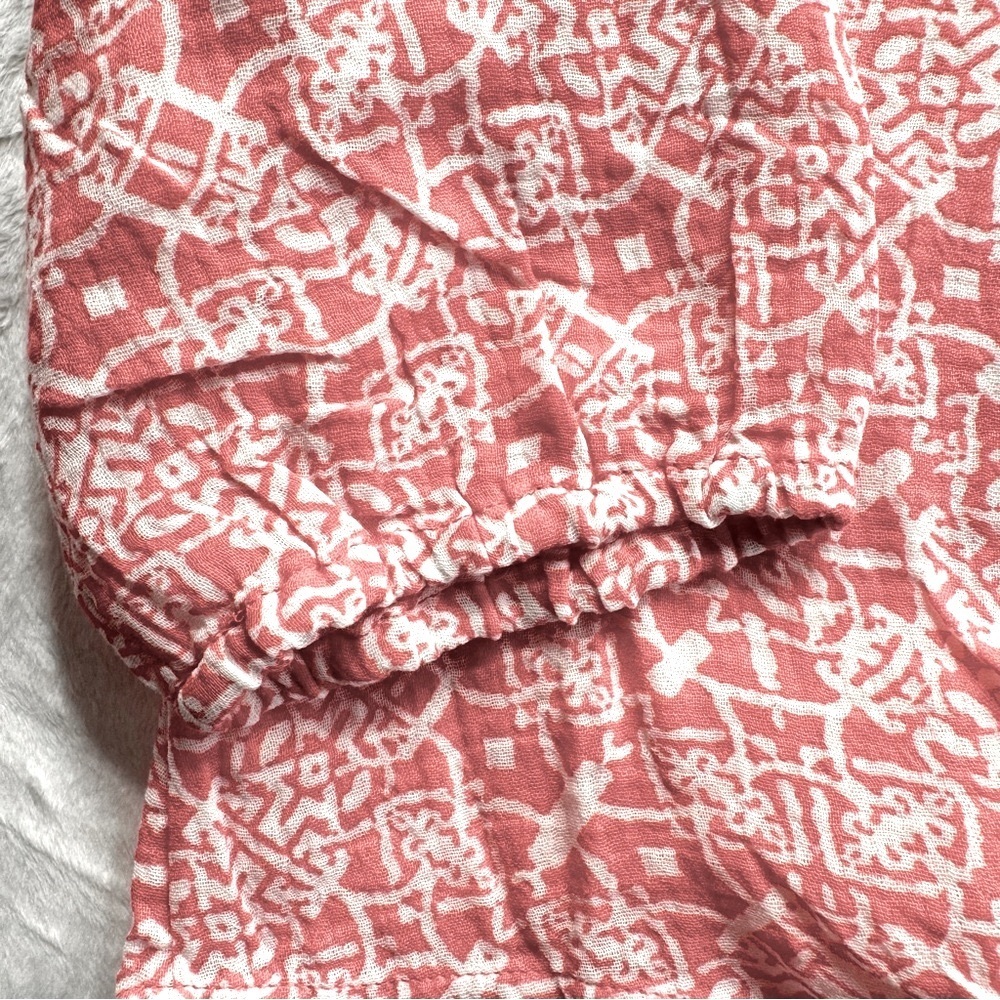 Chico’s Gauzy Tie Front 3/4 Sleeve Aztec Print Boho Popover Blouse in Watermelon - Picture 5 of 10